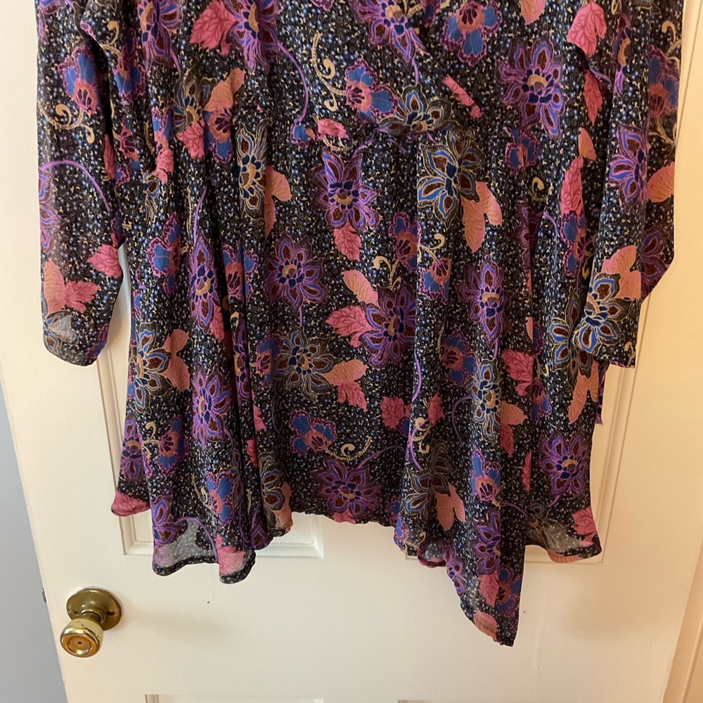 Free People Faux Wrap Dress Purple Floral M Boho Peasant Hippie Festival - Picture 6 of 10